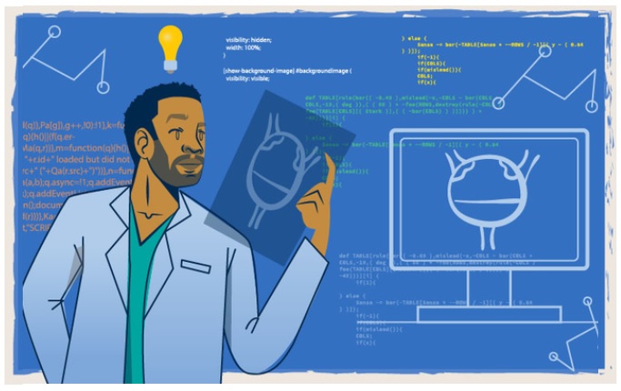 L'intelligence artificielle pour améliorer mais « pas remplacer le jugement du médecin », peut permettre d’optimiser le traitement du cancer de la vessie (Illustration Justine Ross/Michigan Medicine)